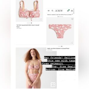 J. Crew Tie-Front Bikini Top (S) & High Rise Bottoms (M) in Tossed Floral NWT